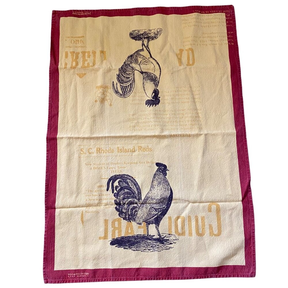 Williams-Sonoma‎ Yellow & Red Rooster Tea Towel 100% Cotton Made In Moldova
